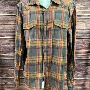 Lucky Brand Mens Plaid Snap Button Saturday Stretch